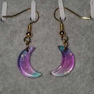 Purple and Gold Crescent Moon Earrings